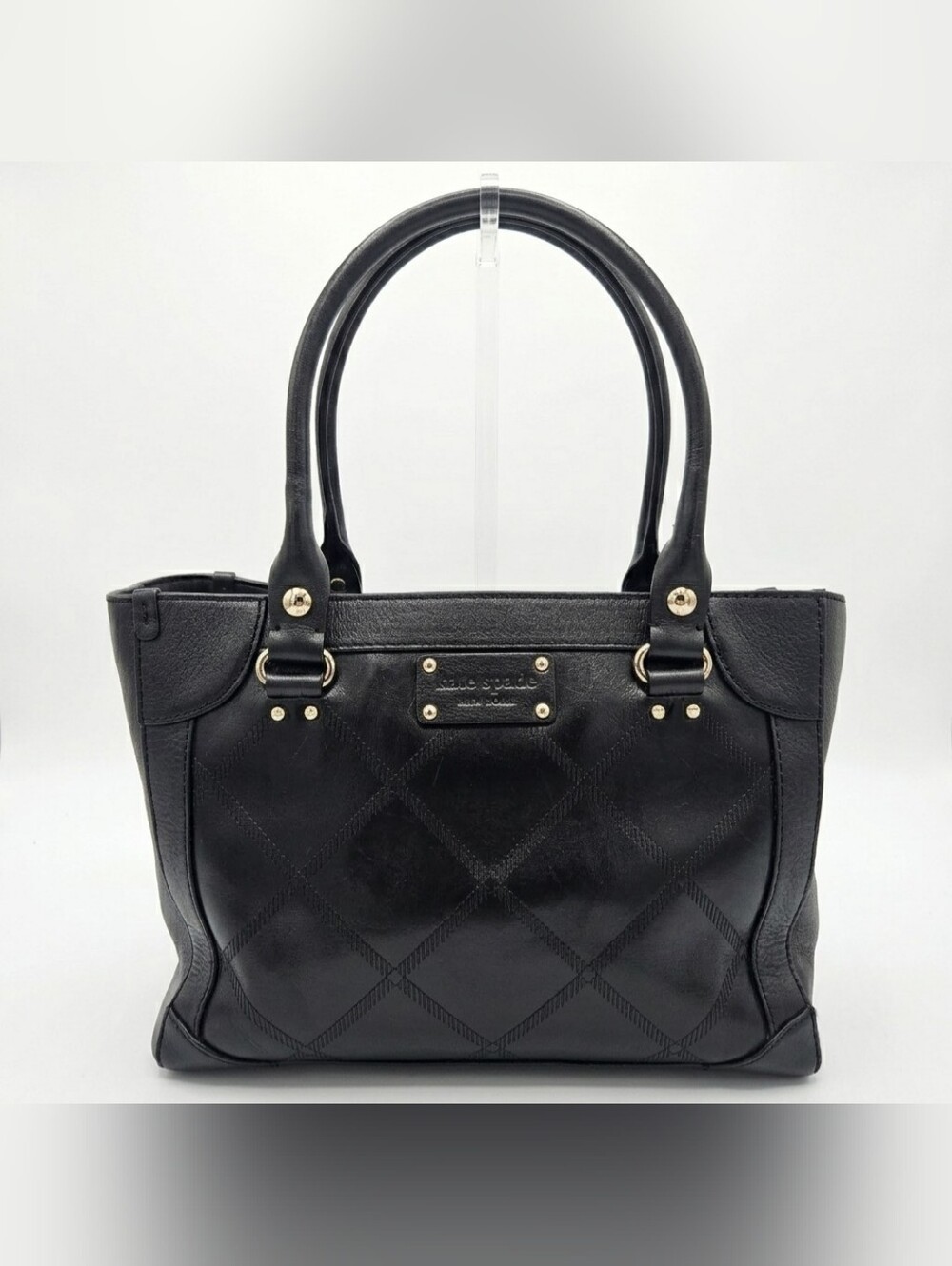Kate Spade Black Leather Handbag - Diamond Patterned